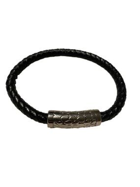 Braided cord black leather cuff